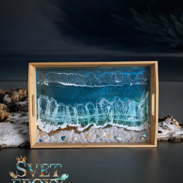 מגש במבוק עם אפקט גלים מאפוקסי קריסטלי