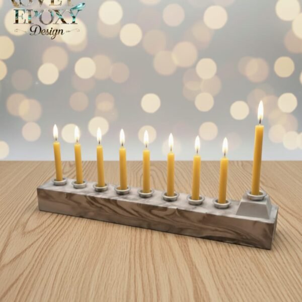 חנוכיה מעוצבת בסגנון שיש - אפור- לבן