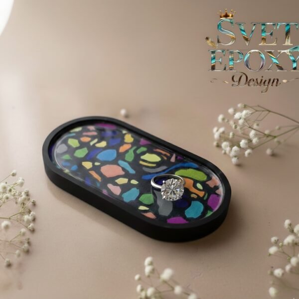 מגש צבעוני מגבס בציפוי אפוקסי בעבודת יד לתכשיטים / אקססוריז