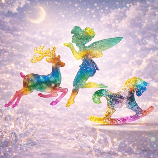 קישוטים צבעוניים מאפוקסי בדמויות סוס, פייה , אייל