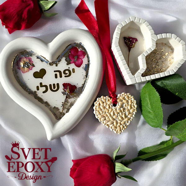 סט לבבות ליום אהבה, בעבודת יד מבטון ואפוקסי